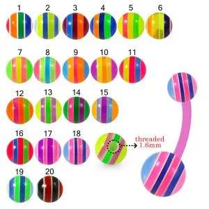 Bio Flex Banana Belly Bar With Hand Painted Multi Color and Line UV Balls