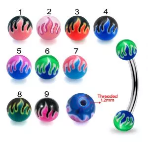316L Surgical Steel Eyebrow Banana With Fire UV Balls