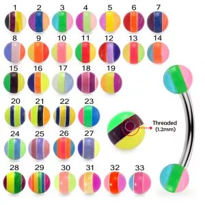 316L Surgical Steel eyebrow Banana With UV Acrylic Assorted Mix Color Ball