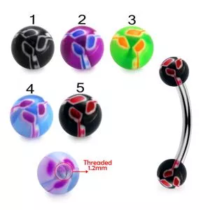 316L Surgical Steel Eyebrow Banana With Tri Line Painted UV Balls