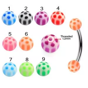 316L Surgical Steel Eyebrow Banana With Volleyball Pattern UV Balls