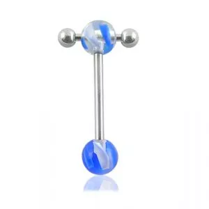 316L Skyblue UV Tongue Bar Barbell Fancy Ball Body Jewelry