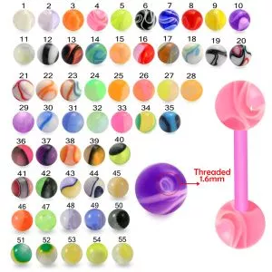 Red UV Tongue Barbell with Marble UV balls