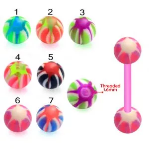 UV Red Tongue Barbell with MIx Color Star UV Balls