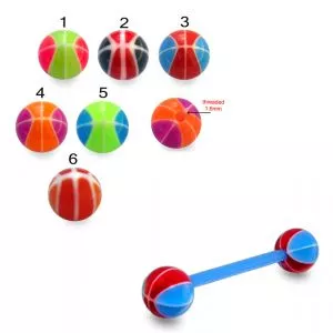 Bio Flex Tongue Barbell With  Mix Color Baseball Designed UV Ball