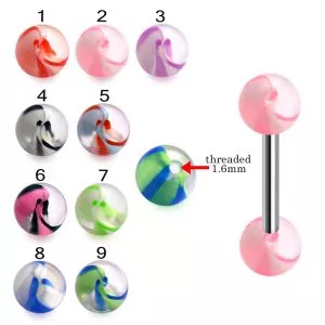 316L Surgical Steel Tongue Barbell With Acrylic Mix Color UV Balls