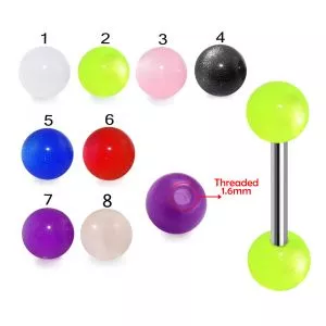 316L Surgical Steel Tongue Barbell With Pearl UV Balls