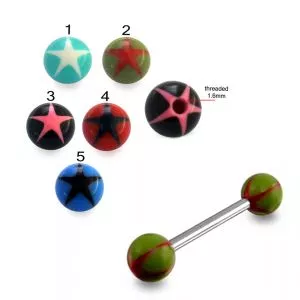 316L Surgical Steel Tongue Barbell With Star UV Balls