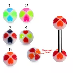 316L Surgical Steel Tongue Barbell With Twin Color Flower UV Ball