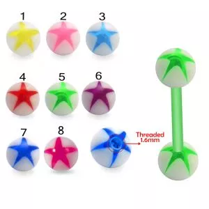 SS Tongue Barbell UV with Star Printed Body Jewelry