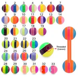 Bio Flex Tongue Barbell With UV Acrylic Assorted Mix Color Ball