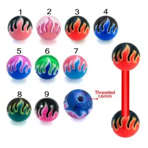 UV-Acrylic Bio Plast Tongue Barbell With Fire UV Balls