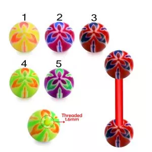 Bio Flex Tongue Barbell With UV Acrylic Colorful Fancy Balls