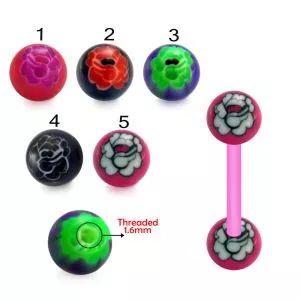 Bio Flex Tongue Barbell With  Hand Painted UV Balls