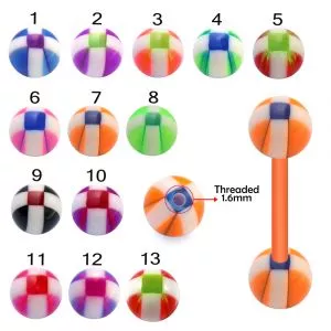 Bio Flex Tongue Barbell With Stripe Checker UV Ball