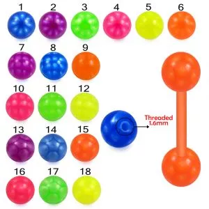 Bio Flex Tongue Barbell With Fancy Color UV Balls