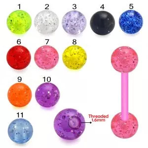 Bio Flex Tongue Barbell With UV Glitter Balls