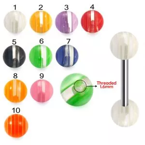 Bio Flex Tongue Barbell With White Faded Stripes UV Balls