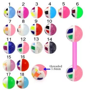 Bio Flex Tongue Barbell With UV Half Checker UV Balls