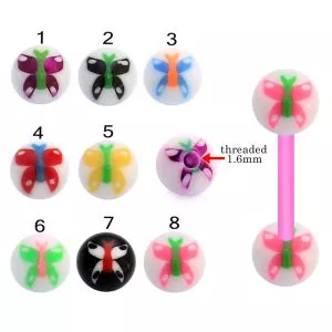 Bio Flex Tongue Barbell With Butterfly UV Balls