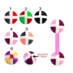 Bio Flex Tongue Barbell With Undefined Square Fancy UV Balls