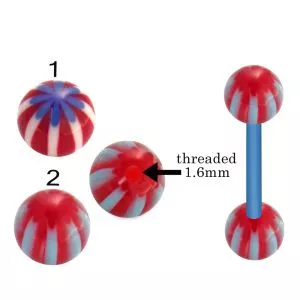 Bio Flex Tongue Barbell With Hand Painted Flower Design UV Balls