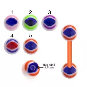 Bio Flex Tongue Barbell With Evil Eye Design UV Balls