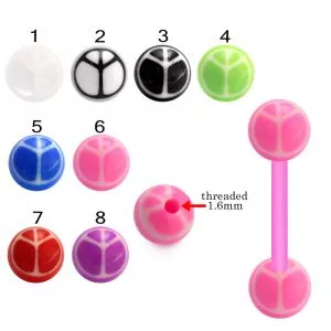 Bio Flex Tongue Barbell With Hand Painted Peace Sign UV Balls