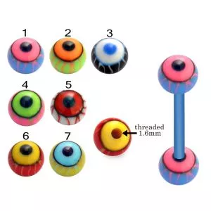 Bio Flex Tongue Barbell With Colorful Eye Ball Design UV Balls
