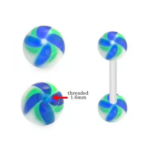 Bio Flex Tongue Barbell With Dark Blue color Pin Wheel Design UV Balls