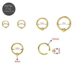 G23 Grade Titanium Gold Anodized Captive Bead Ring