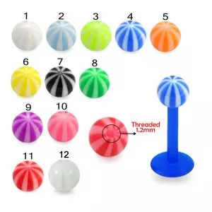 UV Labret With UV Fancy Multi Color Body Piercing Balls