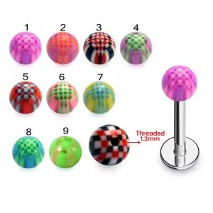 316L Surgical Steel Labret With Micro Chess UV Balls