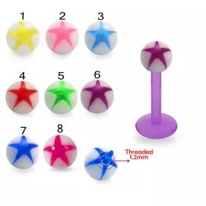 UV Labret With Mixed Color Star Printed UV Balls