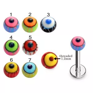 316L Surgical Steel Labret With Colorful Eye Ball Design UV Balls