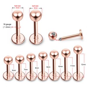 Rose Gold Anodized Labret Bar with Ball piercing jewelry