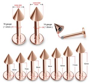 Rose Gold Anodized Labret with cone piercing jewelry