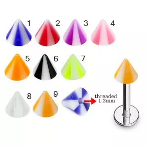 316L Surgical Steel Labret With Milky White with Different color UV Cones