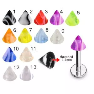 316L Surgical Steel Labret With Single Stripe Colorful UV Cone