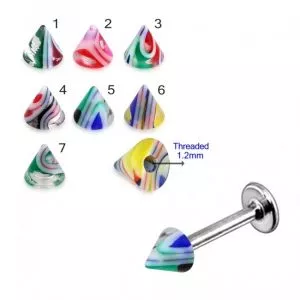 SS Labret with UV Fancy Colorful Glossy Marble Cone