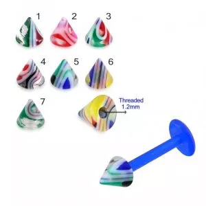 UV Labret With UV Fancy Colorful Glossy Marble Cones