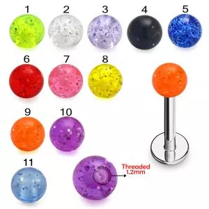 316L Surgical Steel Labret With UV Glitter Balls