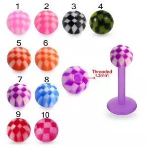 UV-Acrylic Bio Plast Labret With Mixed Checkered Color UV Fancy Ball 