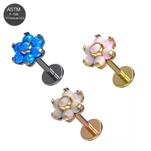 G23 Grade Titanium Opal Flower Tragus Top Push Fit With Flat Back Labret
