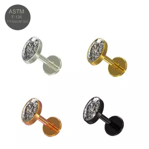 G23 Grade Titanium Oval CZ Jeweled Tragus Top Push Fit With Flat Back Labret