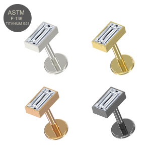 G23 Grade Titanium Baguette CZ Jeweled Tragus Top Push Fit With Flat Back Labret