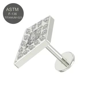 G23 Grade Titanium Micro Setting CZ Jeweled Kite Design Tragus Top Push Fit With Flat Back Labret