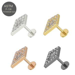 G23 Grade Titanium Micro Setting CZ Jeweled Kite Design Tragus Top Push Fit With Flat Back Labret