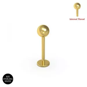 925 Sterling Silver Internally Threaded Labret Piercing Bar with Ball 
