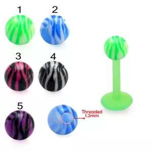 Bio Plast Labret With Acrylic Zebra Painted Fancy UV Balls